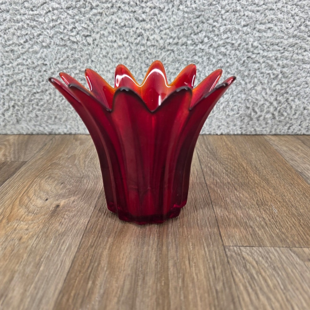 Vtg Studio Nova Summerbloom Red Glass Candle Holder 5" Tulip Flower Portugal